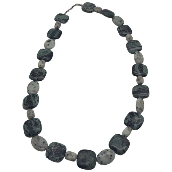 Green Moss Agate Blue Jasper Beaded Necklace 27" Sterling Silver 925 Stamped M16 - Picture 7 of 10